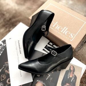 Seychelles Black Wedge Heels with Strap